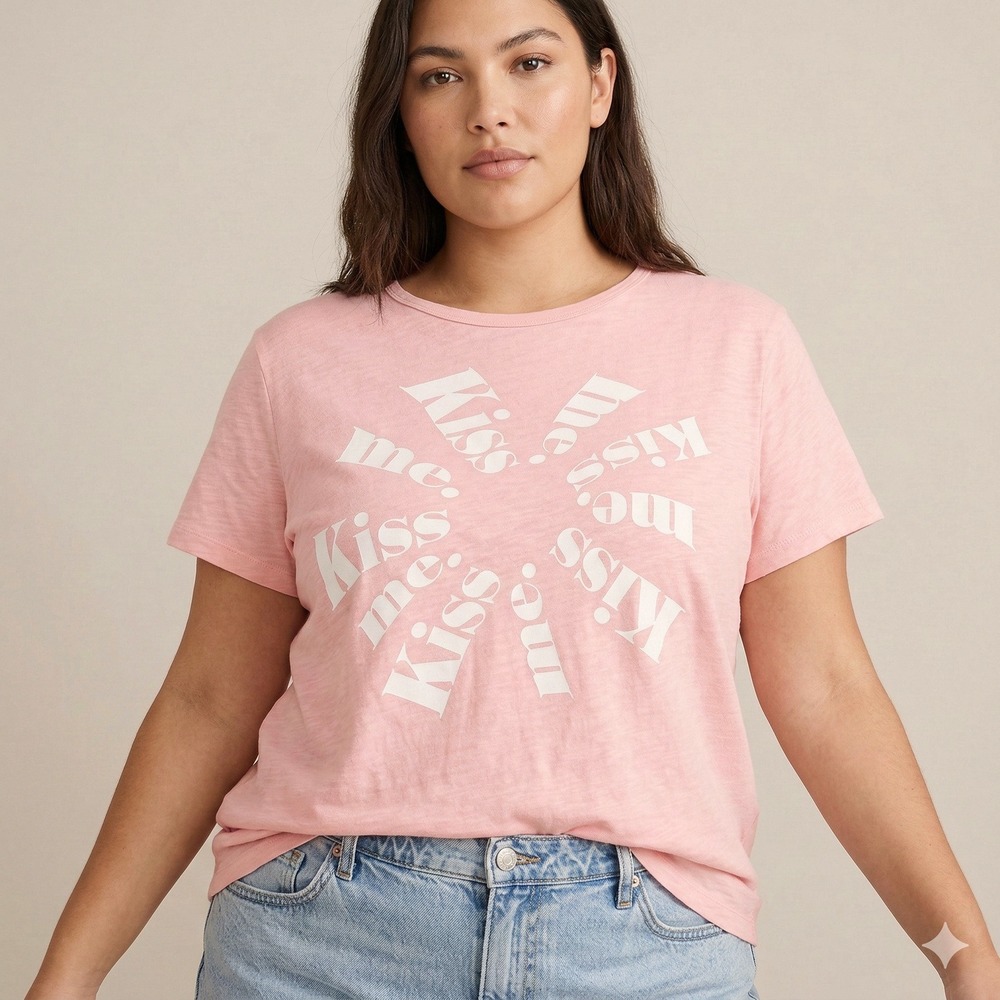 J.Crew Pink Kiss Me Graphic Tee‎ Soft Slub Cotton Crewneck T-Shirt NWT Womens 2X